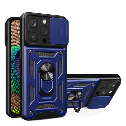 Hybrid Armor Camshield case for iPhone 14 Pro armored case with camera cover blue