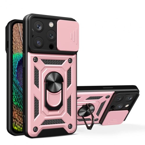 Hybrid Armor Camshield case for iPhone 14 Pro Max armored case with camera cover pink