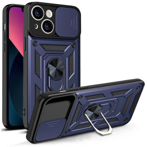 Hybrid Armor Camshield case for iPhone 13 armored case with camera cover blue