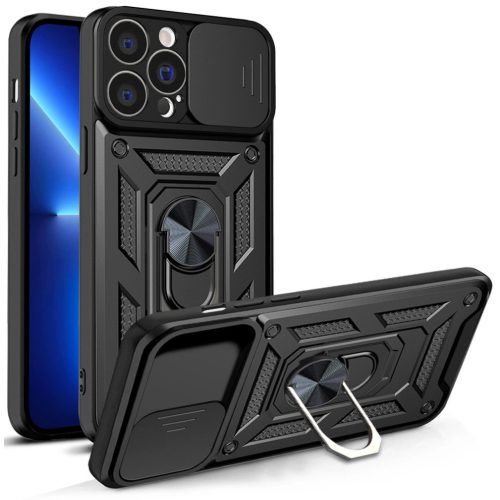 Hybrid Armor Camshield case for iPhone 13 Pro armored case with camera cover black