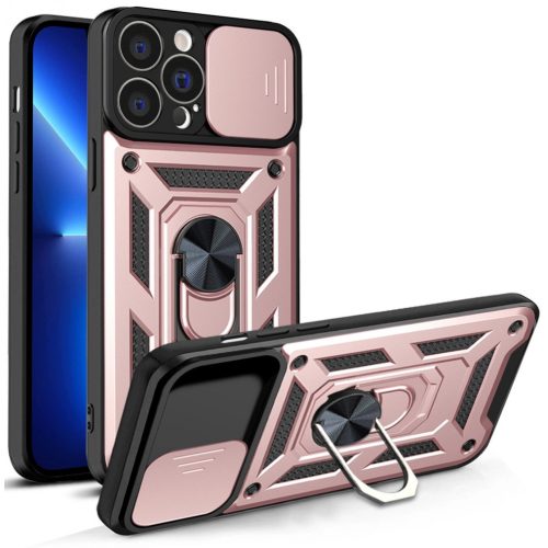Hybrid Armor Camshield case for iPhone 13 Pro armored case with camera cover pink