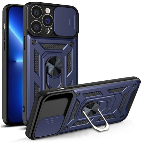 Hybrid Armor Camshield case for iPhone 13 Pro Max armored case with camera cover blue