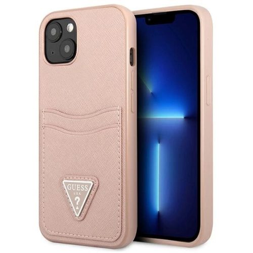 Guess GUHCP13MPSATPP iPhone 13 6.1 "pink / pink hardcase SaffianoTriangle Logo Cardslot