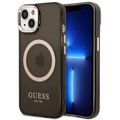 Guess GUHMP14MHTCMK iPhone 14 Plus 6.7" black/black hard case Gold Outline Translucent MagSafe