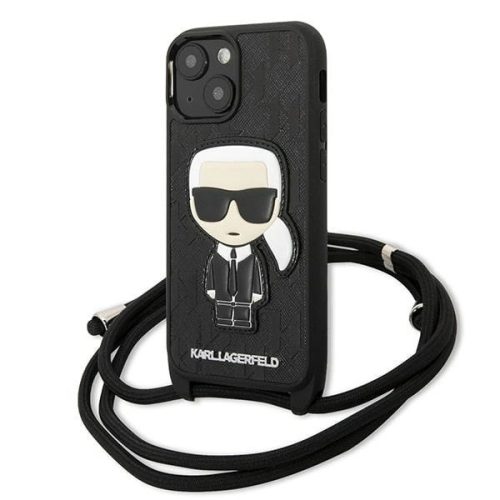 Karl Lagerfeld KLHCP13SCMNIPK iPhone 13 mini 5,4 "hardcase black / black Leather Monogram Patch and Cord Iconik