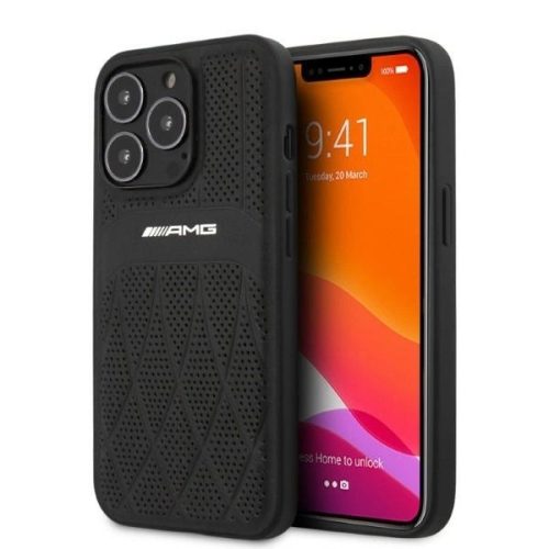 AMG AMHCP13LOSDBK iPhone 13 Pro / 13 6.1" black/black hardcase Leather Curved Lines