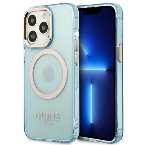 Guess Gold Outline Translucent MagSafe case for iPhone 13 Pro / iPhone 13 - blue