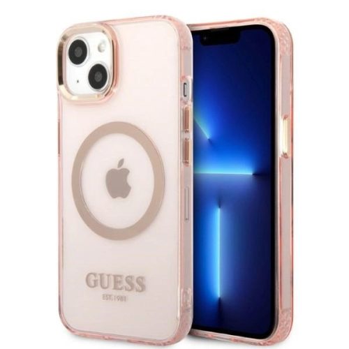 Guess Gold Outline Translucent MagSafe case for iPhone 13 - pink