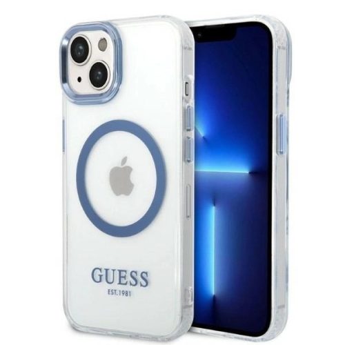 Guess Metal Outline MagSafe case for iPhone 14 Plus - blue