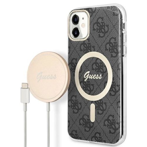 Set Guess GUBPN61H4EACSK Case+Charger iPhone 11 6.1" black/black hard case 4G Print MagSafe