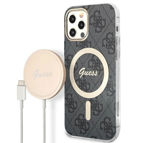 Set Guess GUBPP12MH4EACSK Case+ Charger iPhone 12/12 Pro black/black hard case 4G Print MagSafe