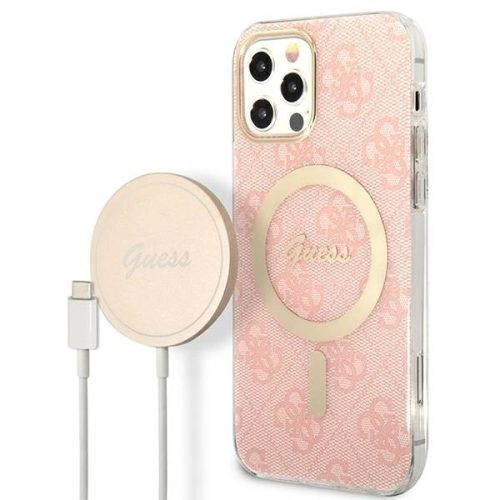 Set Guess GUBPP12MH4EACSP Case+ Charger iPhone 12/12 Pro pink/pink hard case 4G Print MagSafe