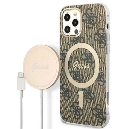 Set Guess GUBPP12MH4EACSW Case+ Charger iPhone 12/12 Pro brown/brown hard case 4G Print MagSafe