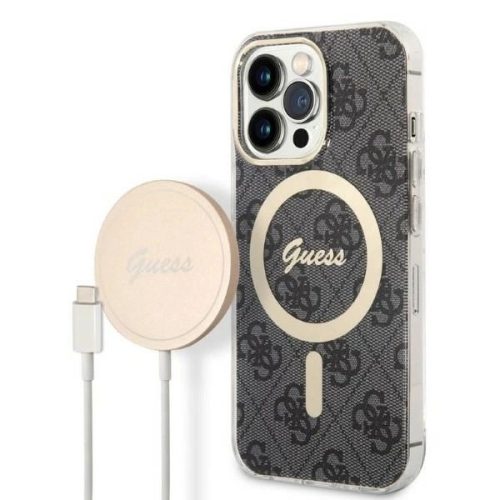 Set Guess GUBPP13XH4EACSK Case+ Charger iPhone 13 Pro Max black/black hard case 4G Print MagSafe