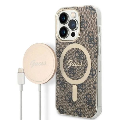 Set Guess GUBPP14LH4EACSW Case+ Charger iPhone 14 Pro 6.1" brown/brown hard case 4G Print MagSafe