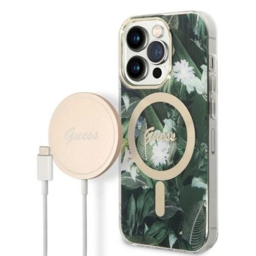 Set Guess GUBPP14LHJEACSA Case+ Charger iPhone 14 Pro 6.1" green/green hard case Jungle MagSafe