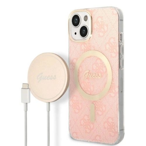 Set Guess GUBPP14MH4EACSP Case+ Charger iPhone 14 Plus 6.7" pink/pink hard case 4G Print MagSafe