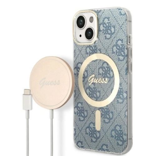 Set Guess GUBPP14SH4EACSB Case+ Charger iPhone 14 6.1" blue/blue hard case 4G Print MagSafe