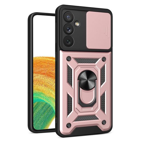 Hybrid Armor Camshield case for Samsung Galaxy A34 5G armored case with camera cover pink