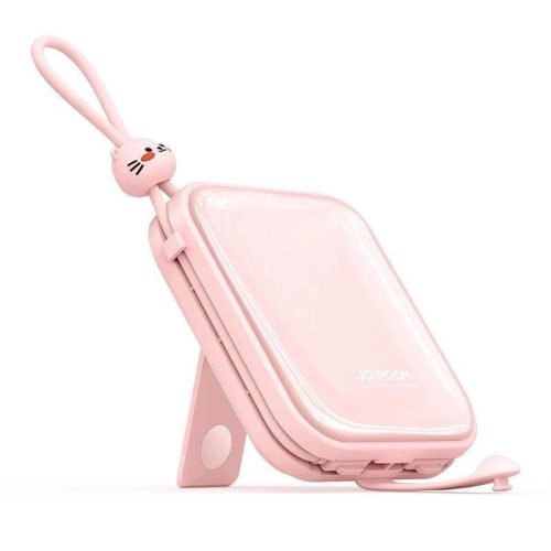 Joyroom power bank with USB C and Lightning cables and stand Cutie Series 10000mAh 22.5W pink (JR-L008)