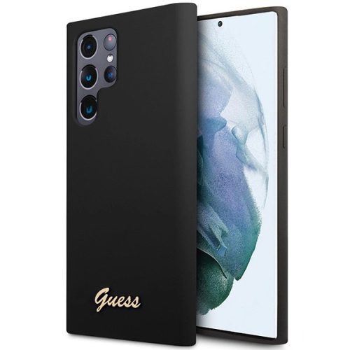 Guess GUHCS23LSLSMK S23 Ultra S918 black/black hardcase Silicone Vintage Gold Logo