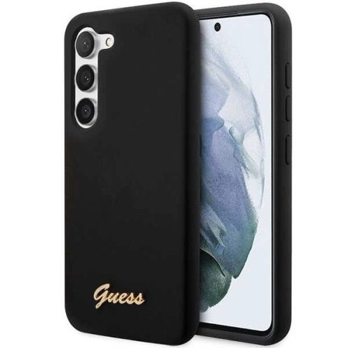 Guess GUHCS23MSLSMK S23+ S916 black/black hardcase Silicone Vintage Gold Logo