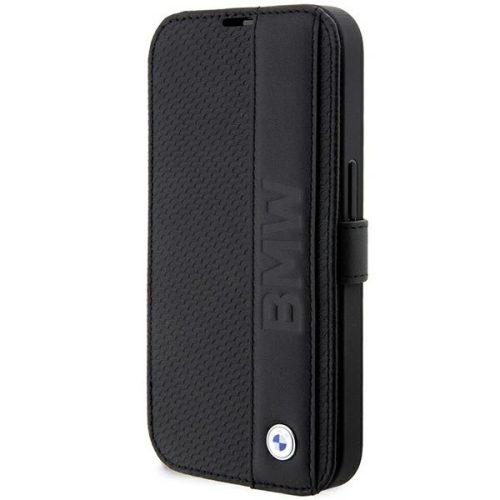 Case BMW BMBKP14L22RDPK iPhone 14 Pro 6.1" black/black bookcase Leather Textured&Stripe