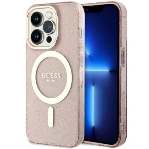 Guess GUHMP14LHCMCGP iPhone 14 Pro 6.1" pink/pink hardcase Glitter Gold MagSafe