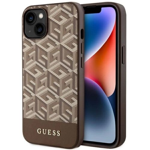 Guess GCube Stripes MagSafe case for iPhone 14 - brown