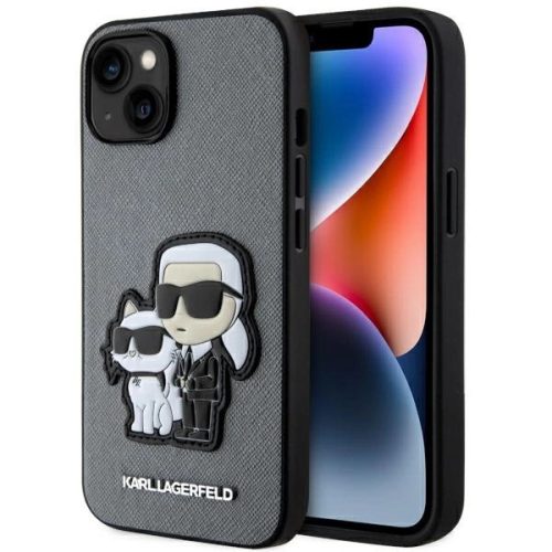 Karl Lagerfeld case for iPhone 14 from the Saffiano Karl & Choupette series - silver