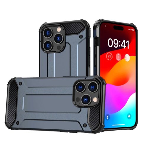 iPhone 15 Pro Max Hybrid Armor Ütésálló Tok - Sötétkék