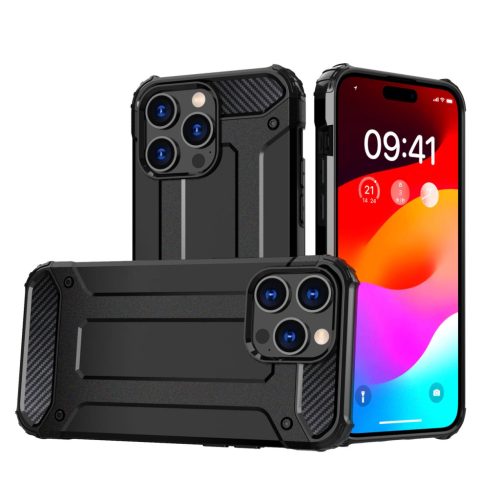 iPhone 15 Pro Max Hybrid Armor Ütésálló Tok - Fekete