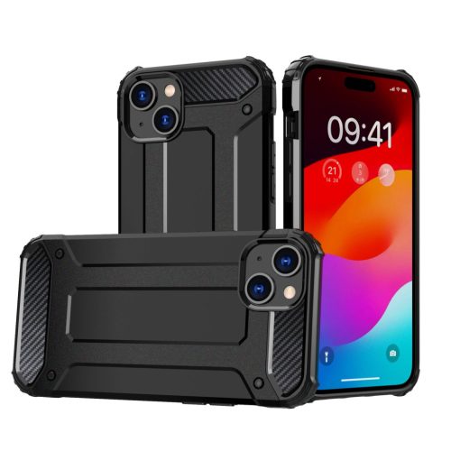 iPhone 15 Plus Hybrid Armor Ütésálló Tok - Fekete