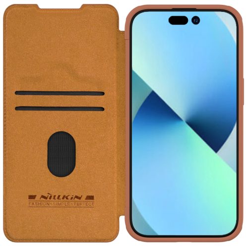 Nillkin Qin Pro Leather Flip Case with Camera Cover for iPhone 15 Plus - Brown