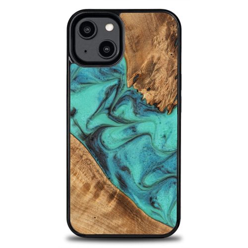 Bewood Unique Turquoise iPhone 14 Wood and Resin Case - Turquoise Black