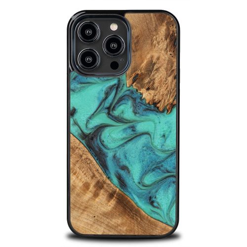 Bewood Unique Turquoise iPhone 14 Pro Max Wood and Resin Case - Turquoise Black