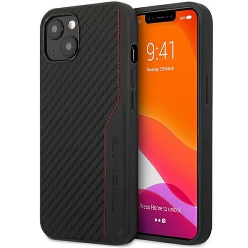 AMG AMHCP13MDEBK iPhone 13 6.1" black/black hardcase Leather&Carbon Red Stitching