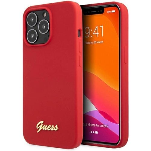 Guess GUHCP13XLSLMGRE iPhone 13 Pro Max 6.7" red/burgundy hard case Silicone Vintage Gold Logo