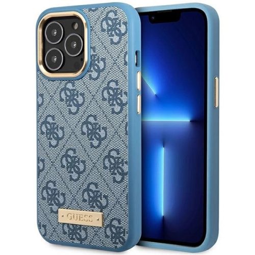 Guess 4G Logo Plate MagSafe case for iPhone 14 Pro Max - blue