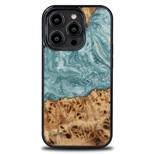 Bewood Unique Uranus Wood and Resin iPhone 14 Pro Case - Blue and White