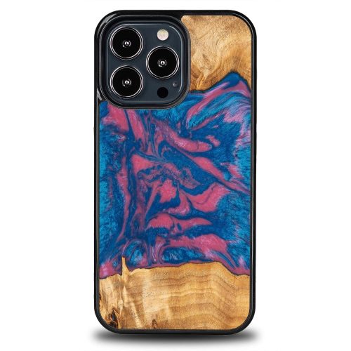 Bewood Unique Vegas wood and resin case for iPhone 13 Pro - pink and blue