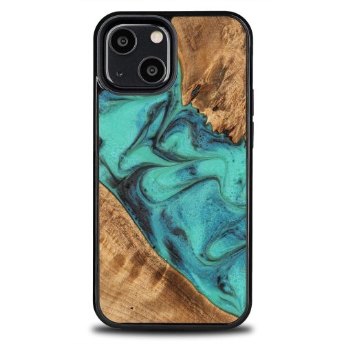 Wood and Resin Case for iPhone 13 Mini Bewood Unique Turquoise - Turquoise Black