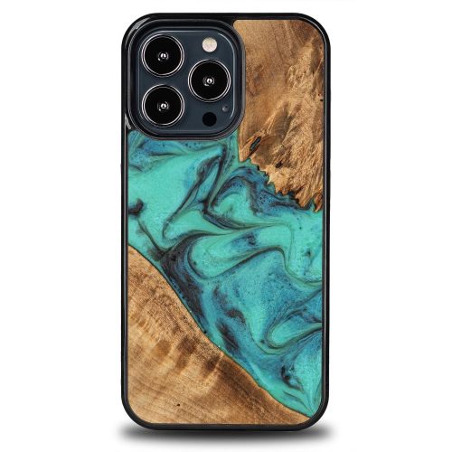 Bewood Unique Turquoise iPhone 13 Pro Wood and Resin Case - Turquoise Black