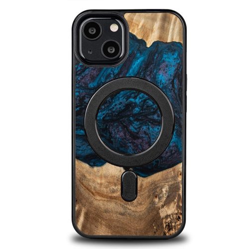 Wood and Resin Case for iPhone 13 MagSafe Bewood Unique Neptune - Navy and Black