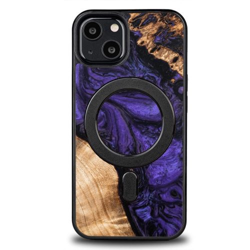 Wood and Resin Case for iPhone 13 Mini MagSafe Bewood Unique Violet - Purple and Black