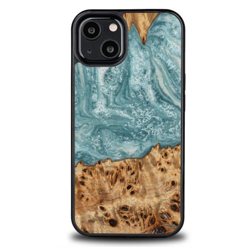 Wood and resin iPhone 13 case Bewood Unique Uranus - blue and white