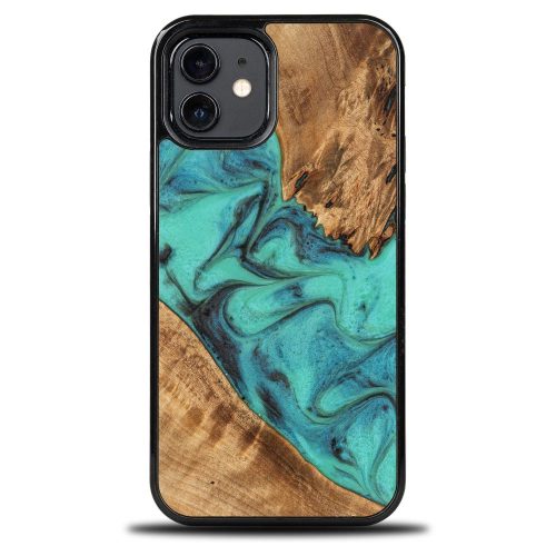 Bewood Unique Turquoise iPhone 12/12 Pro Wood and Resin Case - Turquoise Black