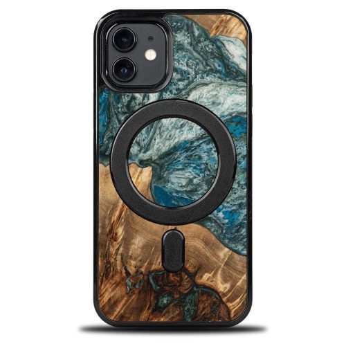 Wood and Resin Case for iPhone 12/12 Pro MagSafe Bewood Unique Planet Earth - Blue-Green