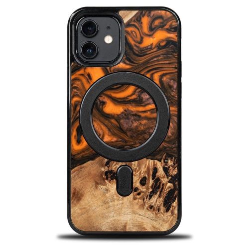 Wood and Resin Case for iPhone 12/12 Pro MagSafe Bewood Unique Orange - Orange Black