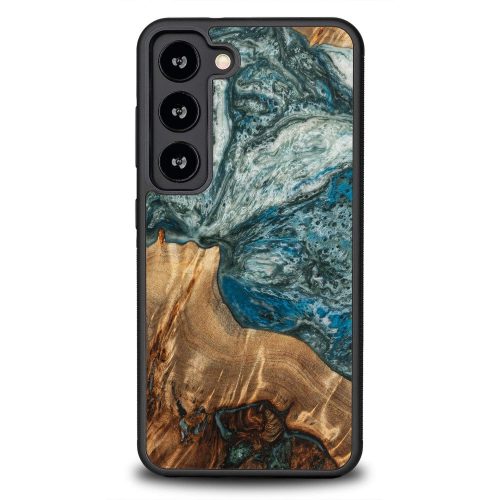 Wood and resin case for Samsung Galaxy S23 Bewood Unique Planet Earth - blue-green